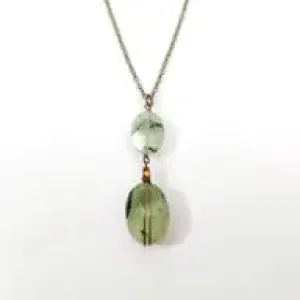 Prehnite Double Oval Wire Wrapped Necklace
