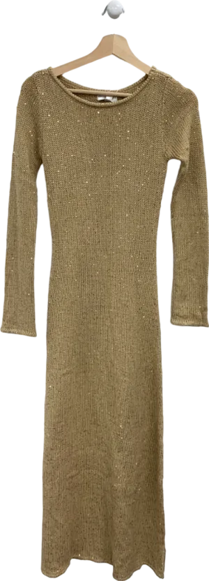 Pretty Lavish Silver Anastasia Sequin Long Sleeve Maxi Knit Dress XS
