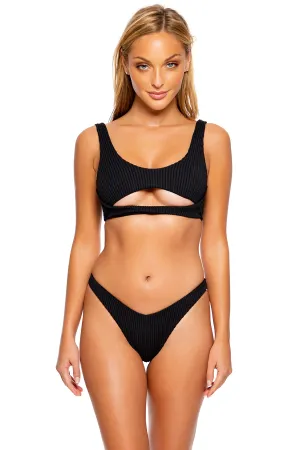 PURA CURIOSIDAD - Open Front Bralette & High Leg Bottom • Black Campaign