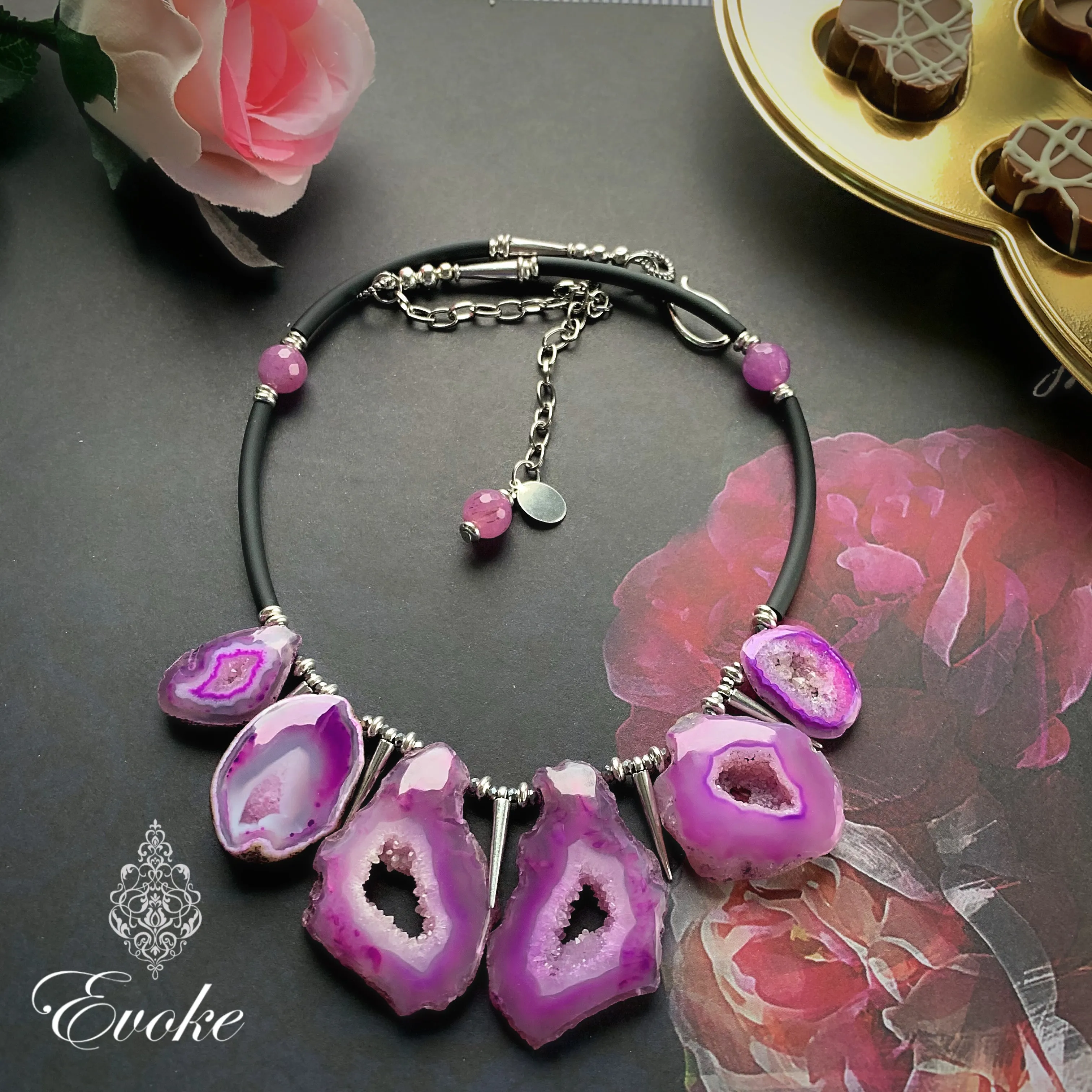 Purple Druzy Agate Slice Necklace