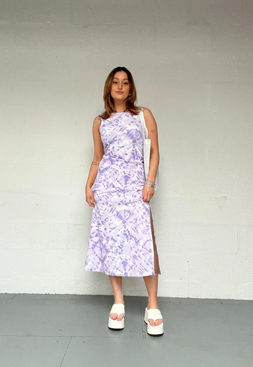 PURPLE OCEANID SLASH SPLIT MAXI DRESS