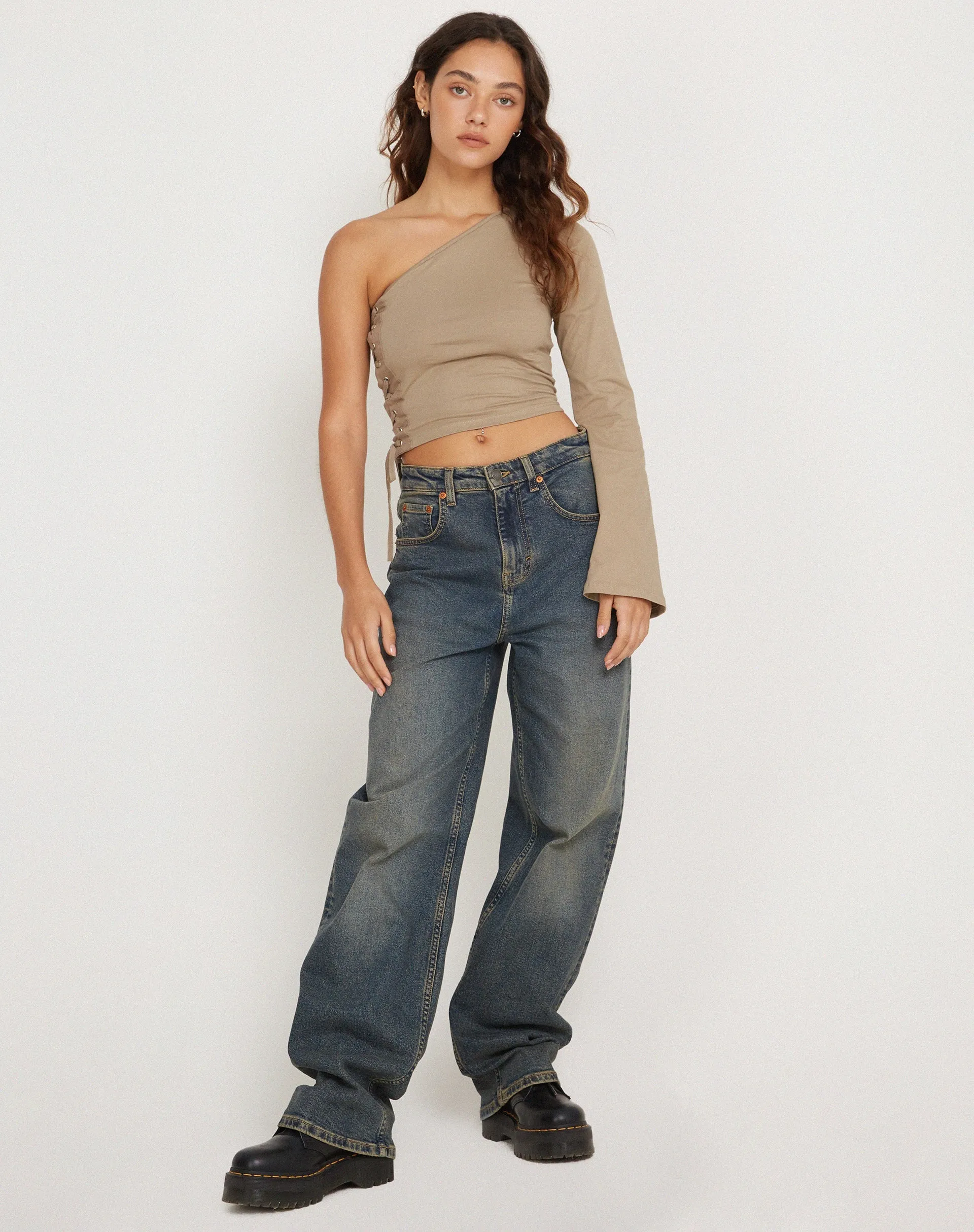 Quinley One Sleeve Top in London Fog