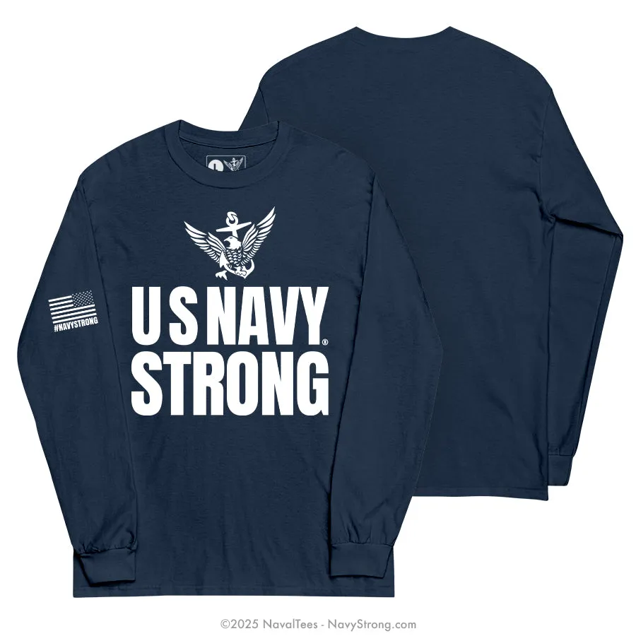 "Bold White Text" Long Sleeve Tee | Navy