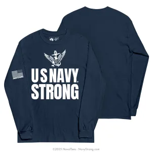"Bold White Text" Long Sleeve Tee | Navy