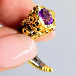"Daggers" 1.25" Earring - Amethyst, Multi-color Sapphire, Black Sterling, 18k Gold