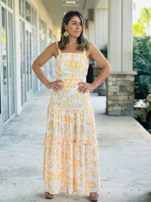 "Gemma" Maxi Dress With Spaghetti Straps, Fitted Waist With A Maxi Trim.