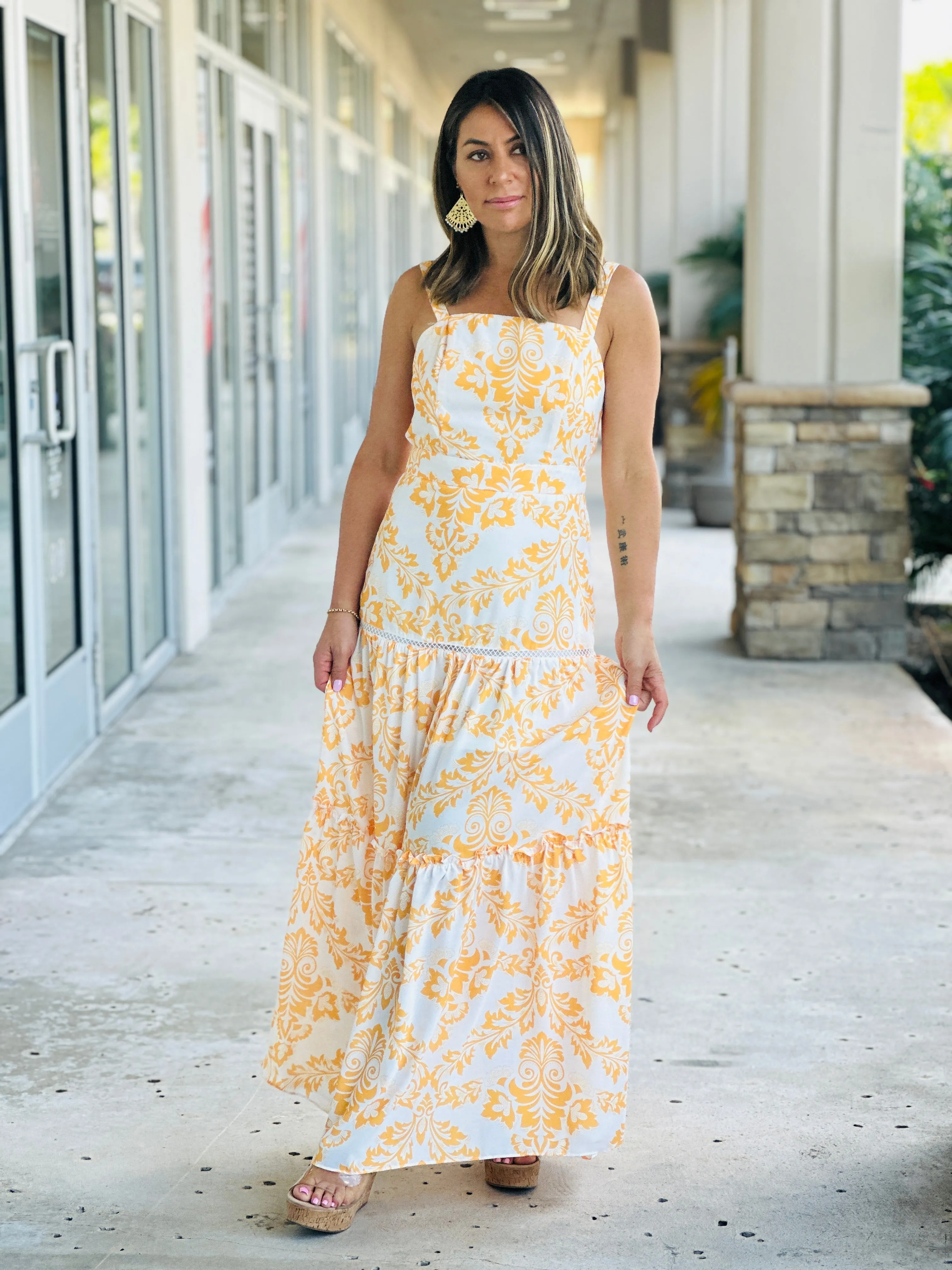 "Gemma" Maxi Dress With Spaghetti Straps, Fitted Waist With A Maxi Trim.