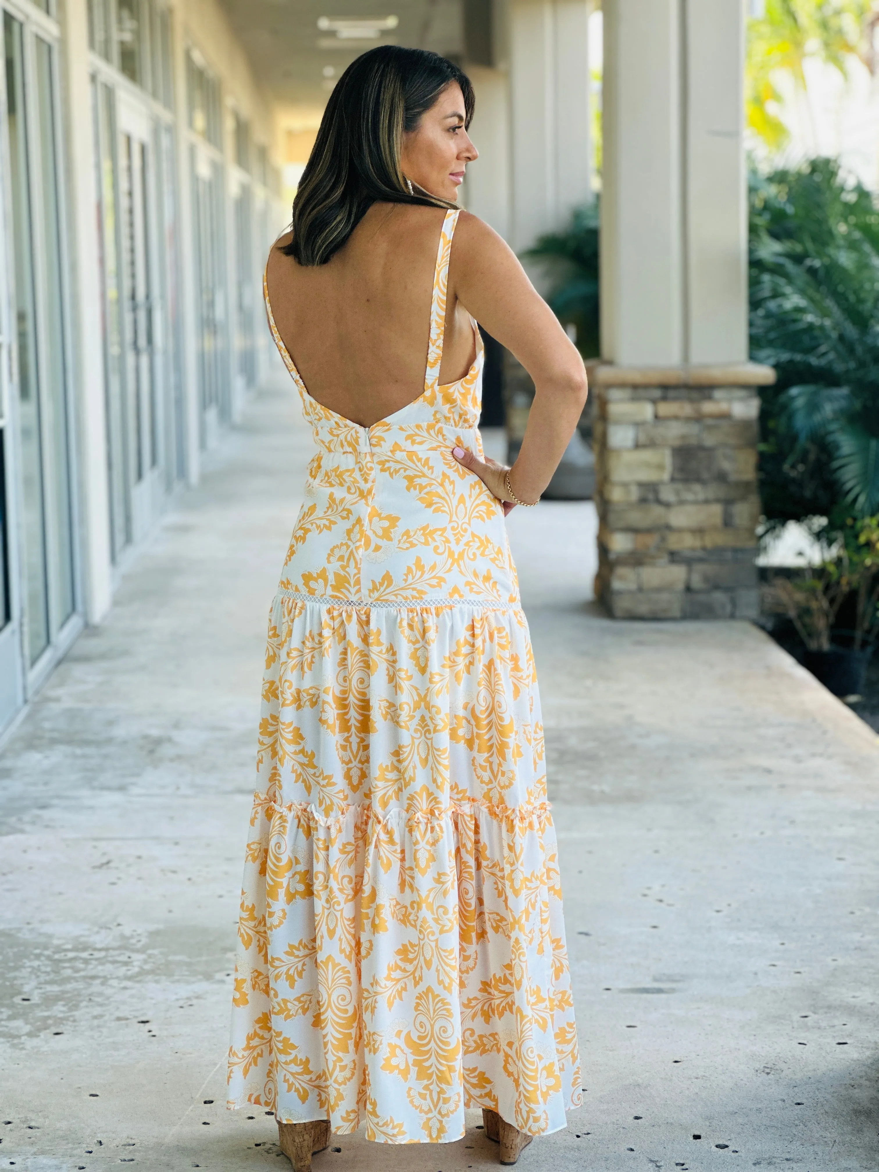 "Gemma" Maxi Dress With Spaghetti Straps, Fitted Waist With A Maxi Trim.