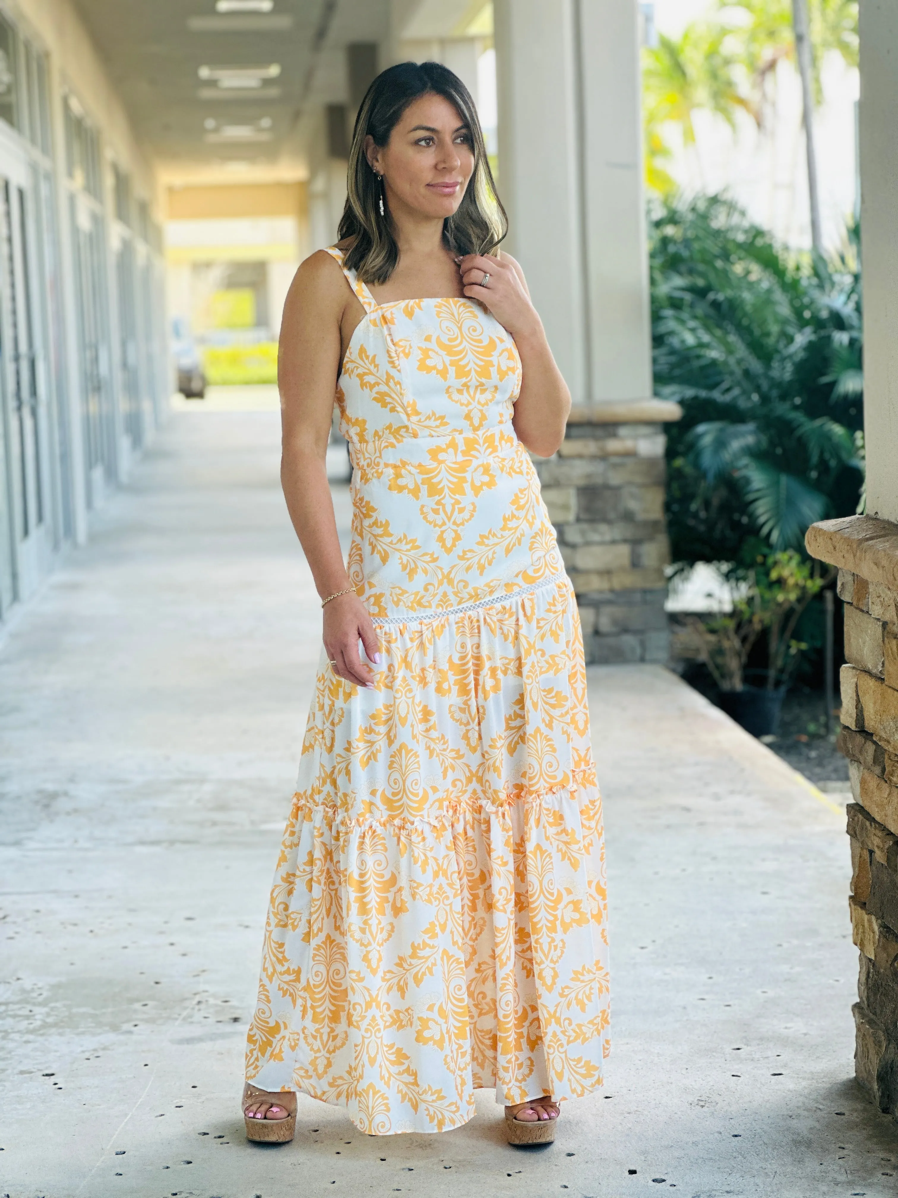 "Gemma" Maxi Dress With Spaghetti Straps, Fitted Waist With A Maxi Trim.