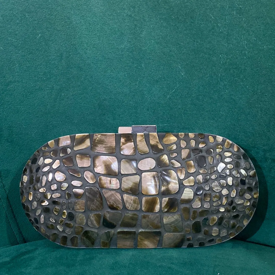 Rafe New York Oval Grey and Irridescent Oval Clutch