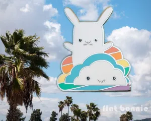Rainbow Cloud with Bunny enamel pin - Kawaii enamel pins - Cloisonné lapel pin