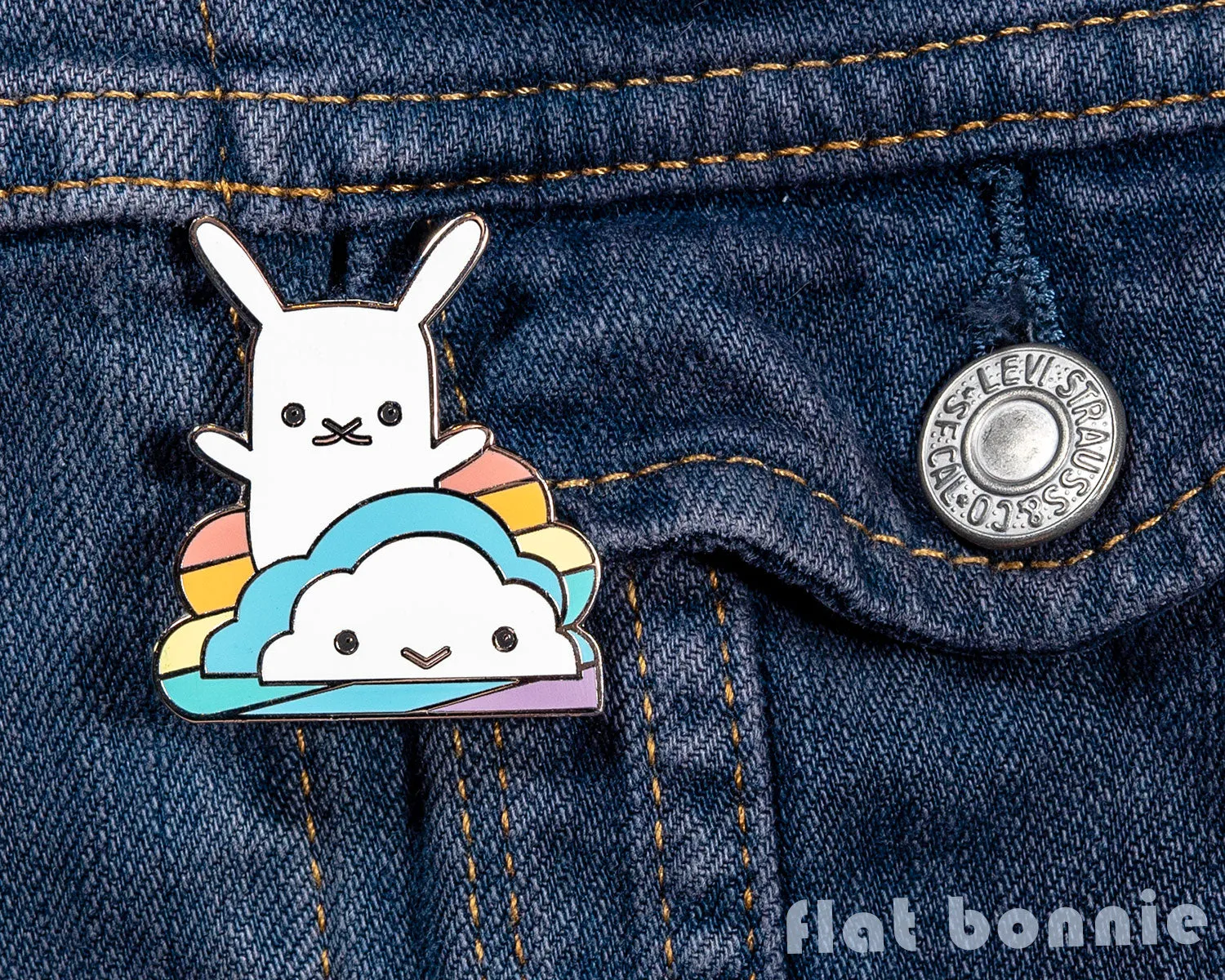 Rainbow Cloud with Bunny enamel pin - Kawaii enamel pins - Cloisonné lapel pin