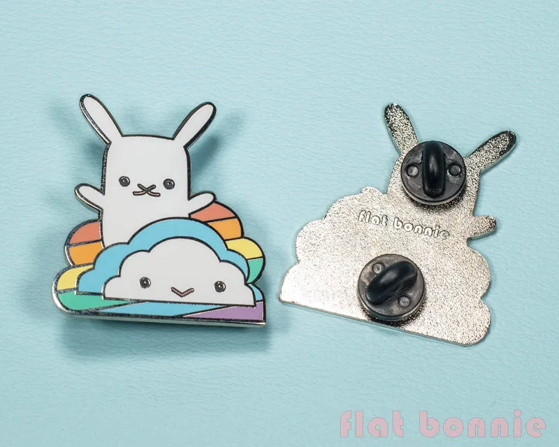 Rainbow Cloud with Bunny enamel pin - Kawaii enamel pins - Cloisonné lapel pin