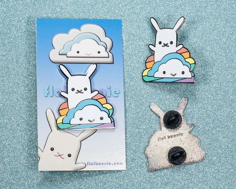 Rainbow Cloud with Bunny enamel pin - Kawaii enamel pins - Cloisonné lapel pin
