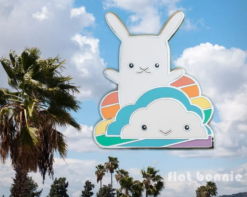 Rainbow Cloud with Bunny enamel pin - Kawaii enamel pins - Cloisonné lapel pin