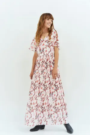 RAMIA - Robe longue écrue à imprimé camelia arty