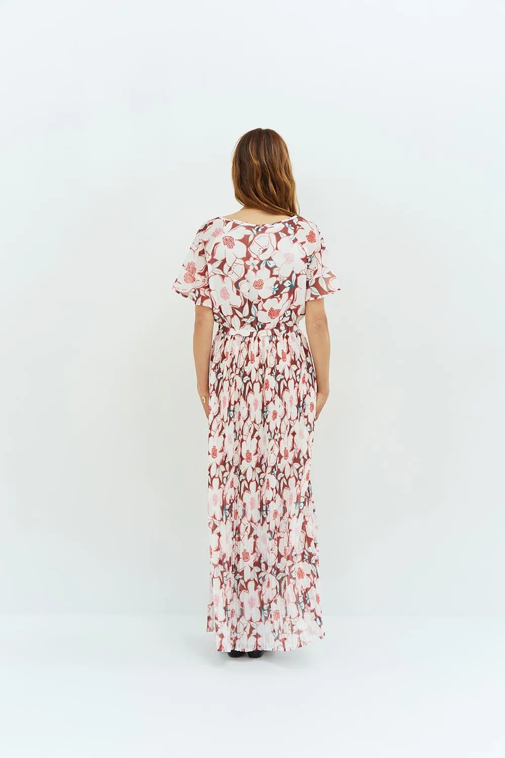 RAMIA - Robe longue écrue à imprimé camelia arty