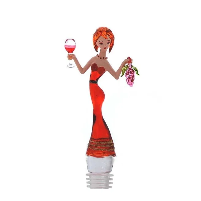 Red Lady w/ grapes Hand Crafted Bottle Stopper