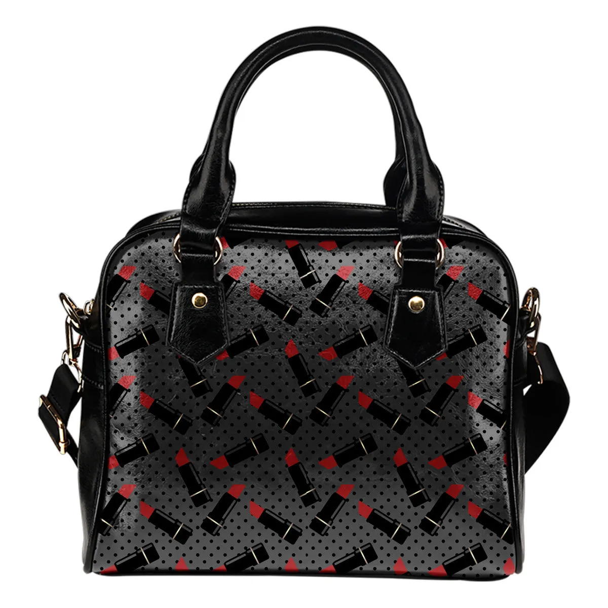 Red Lipstick With Gray and Black Polkadots Purse Handbag