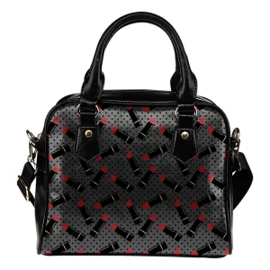 Red Lipstick With Gray and Black Polkadots Purse Handbag