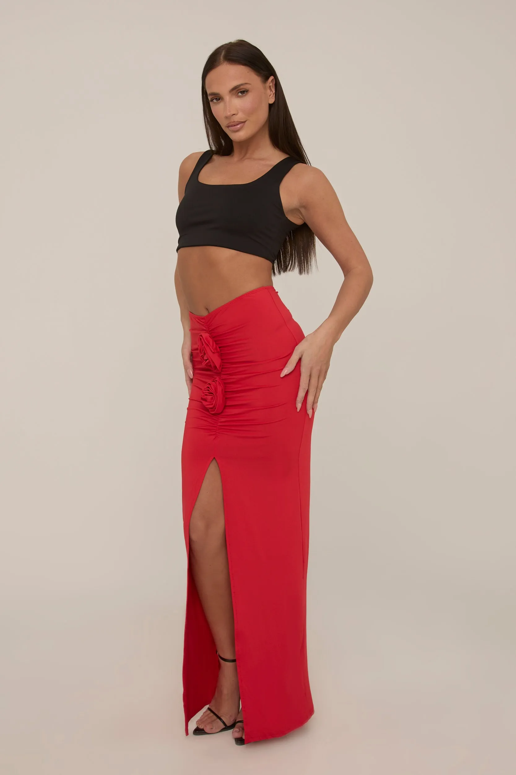 Red Rose Detail Maxi Skirt - Martine