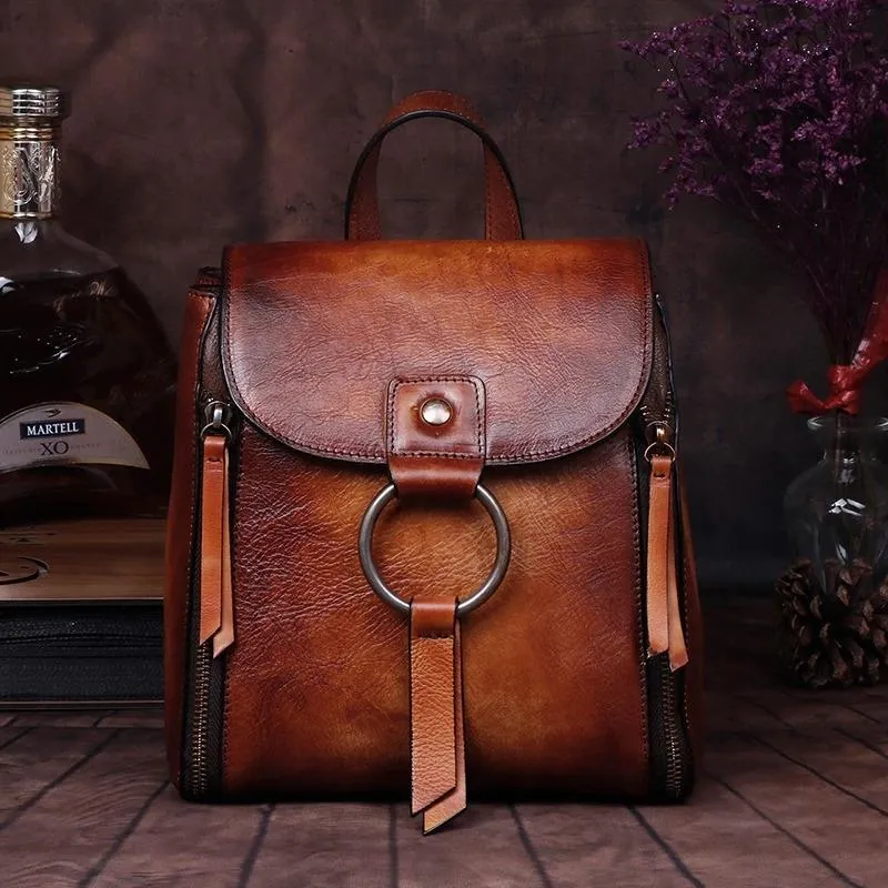 Retro CowHide Leather Travel Day Pack for Women