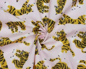 Roaming Tigers Baby Pink Polycotton Children Fabric