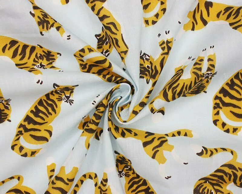 Roaming Tigers Sky Polycotton Children Fabric