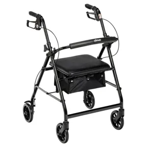 Rollator Rolling Walker with 6" Wheels, Fold Up Removable Back Support and Padded Seat, Black - 1 Each