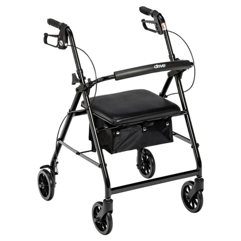 Rollator Rolling Walker with 6" Wheels, Fold Up Removable Back Support and Padded Seat, Black - 1 Each