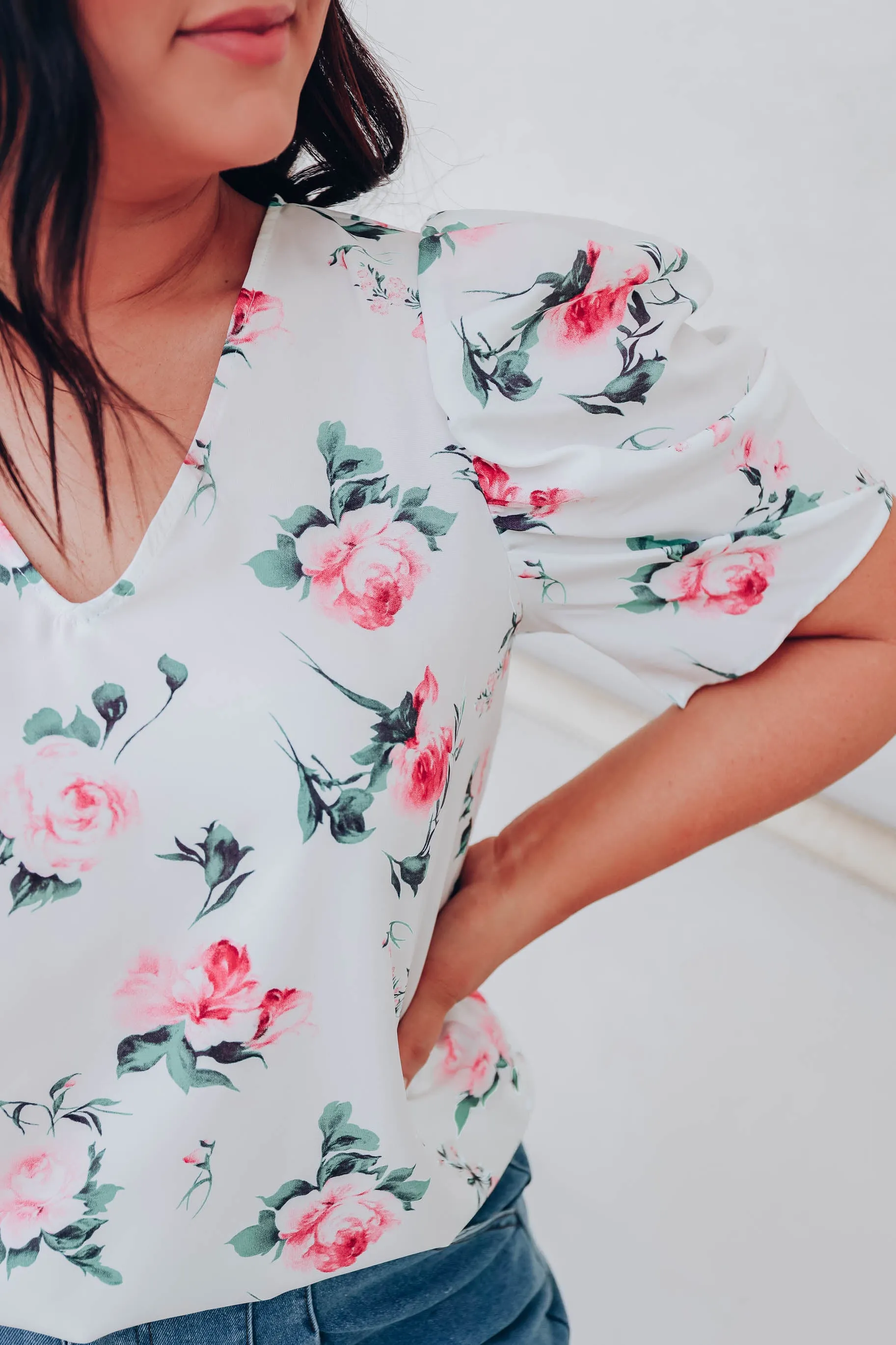 Rose Chiffon V-Neck Blouse