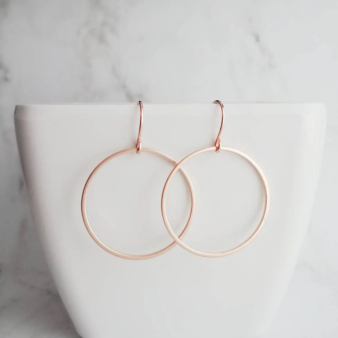 Rose Gold Circle Earrings, rose gold hoop, thin rose gold circle, thin rose gold hoop, thin circle earring, simple circle earring, 14K hook