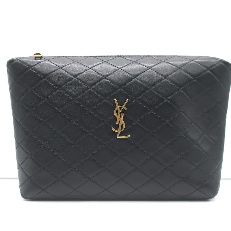 Saint Laurent Gaby Cosmetic Pouch Black Quilted Leather Small Clutch NEW
