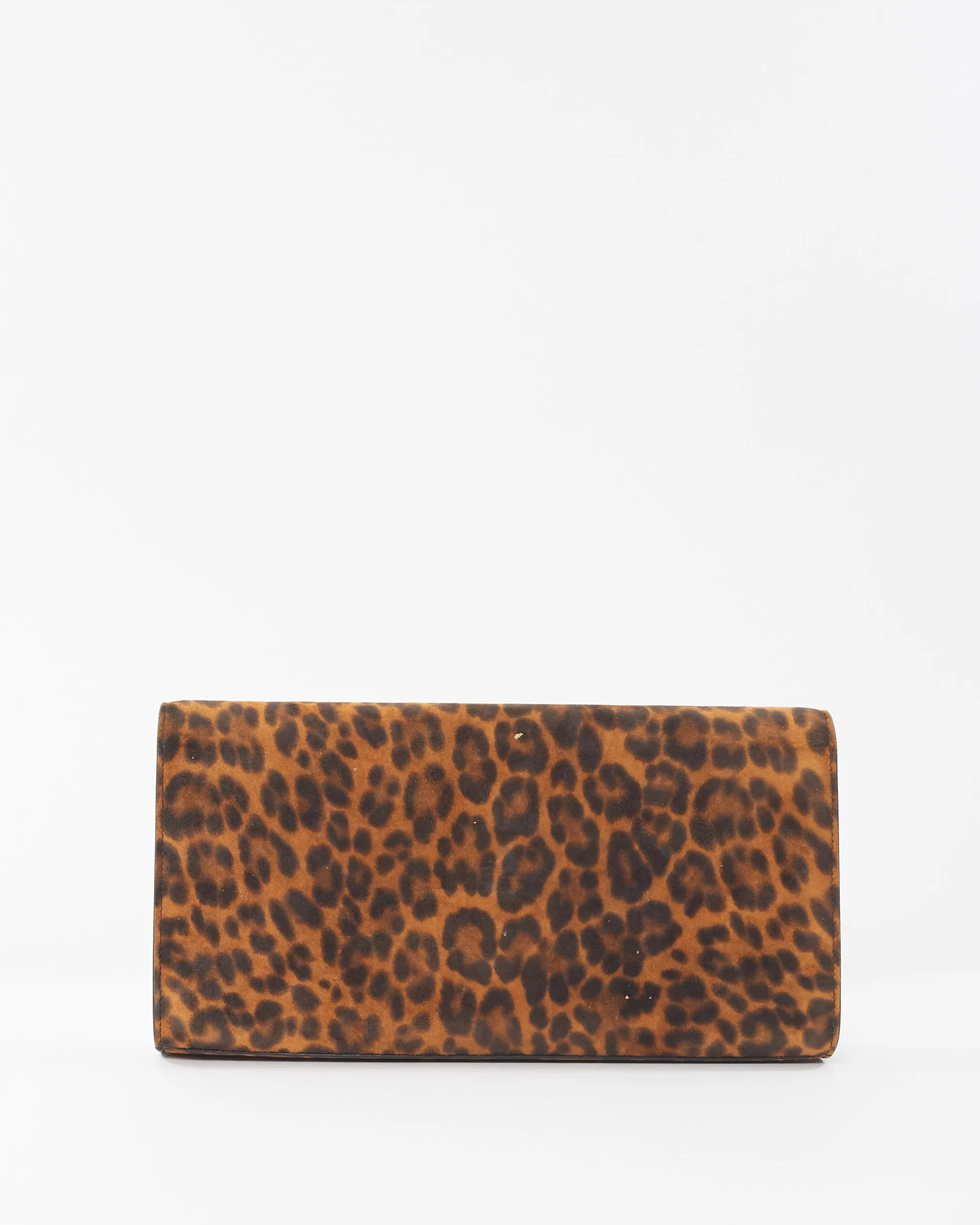Saint Laurent Leopard Print Pony Hair YSL Logo Kate Clutch