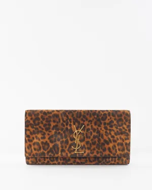 Saint Laurent Leopard Print Pony Hair YSL Logo Kate Clutch