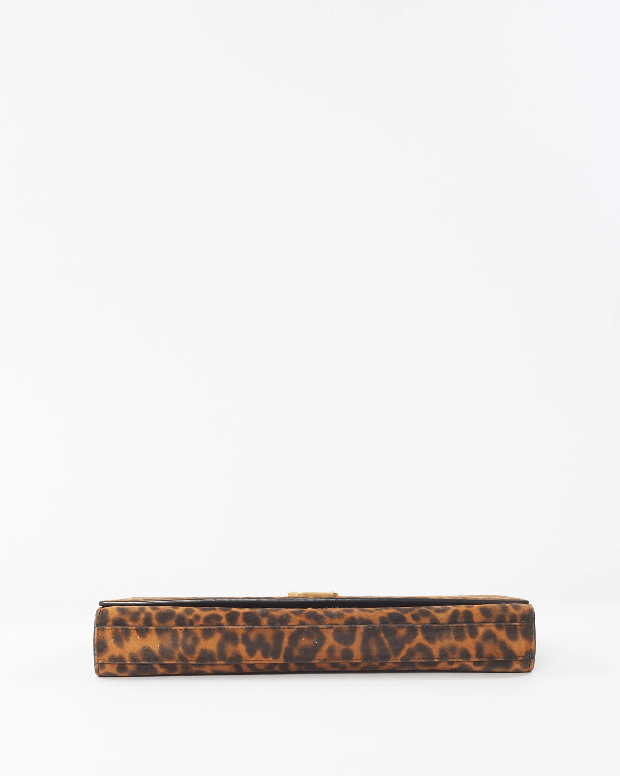 Saint Laurent Leopard Print Pony Hair YSL Logo Kate Clutch