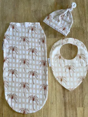 Sandy Palms Handmade Swaddle & Bib Set