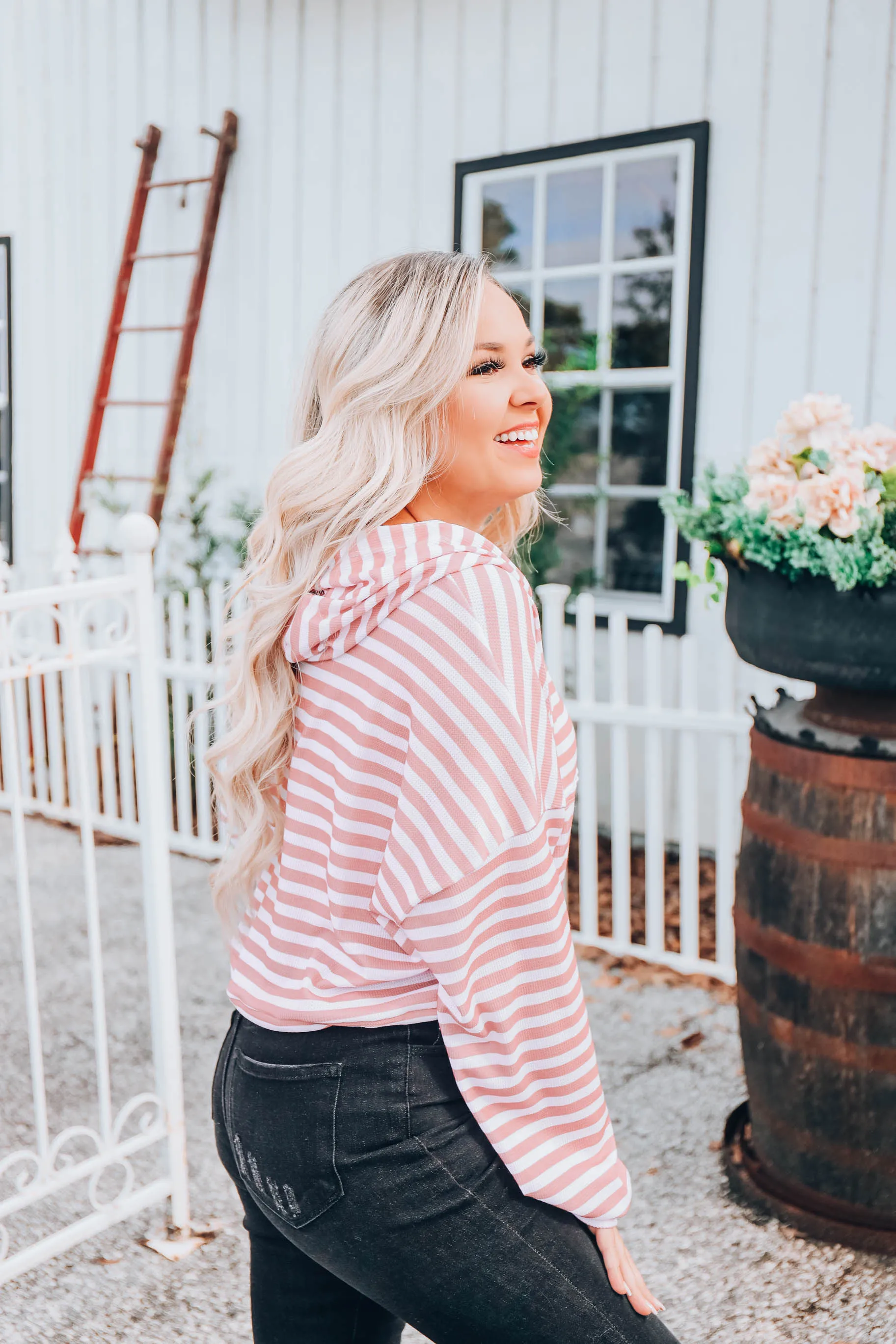 Sassy Striped Hoodie -  Pink