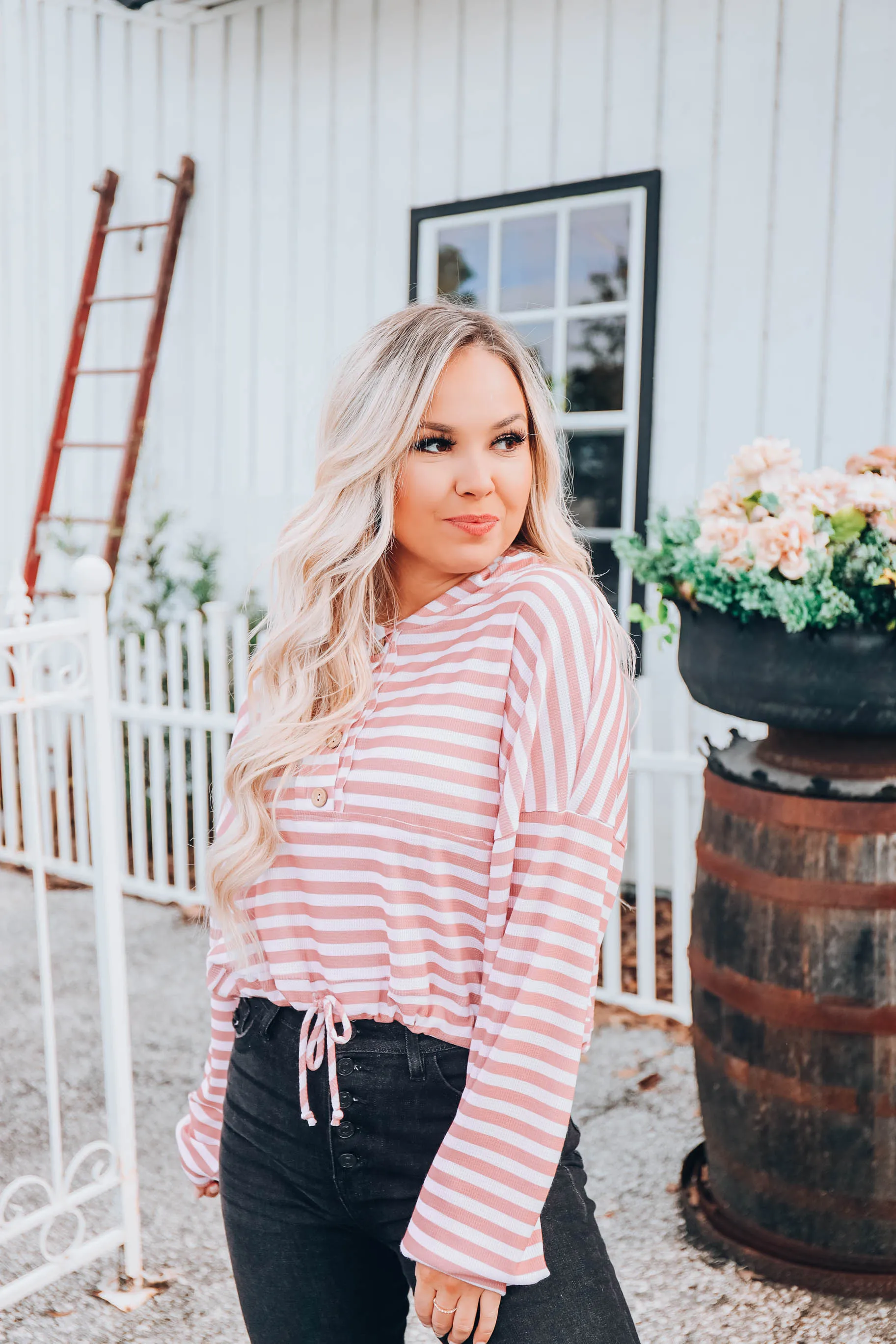 Sassy Striped Hoodie -  Pink