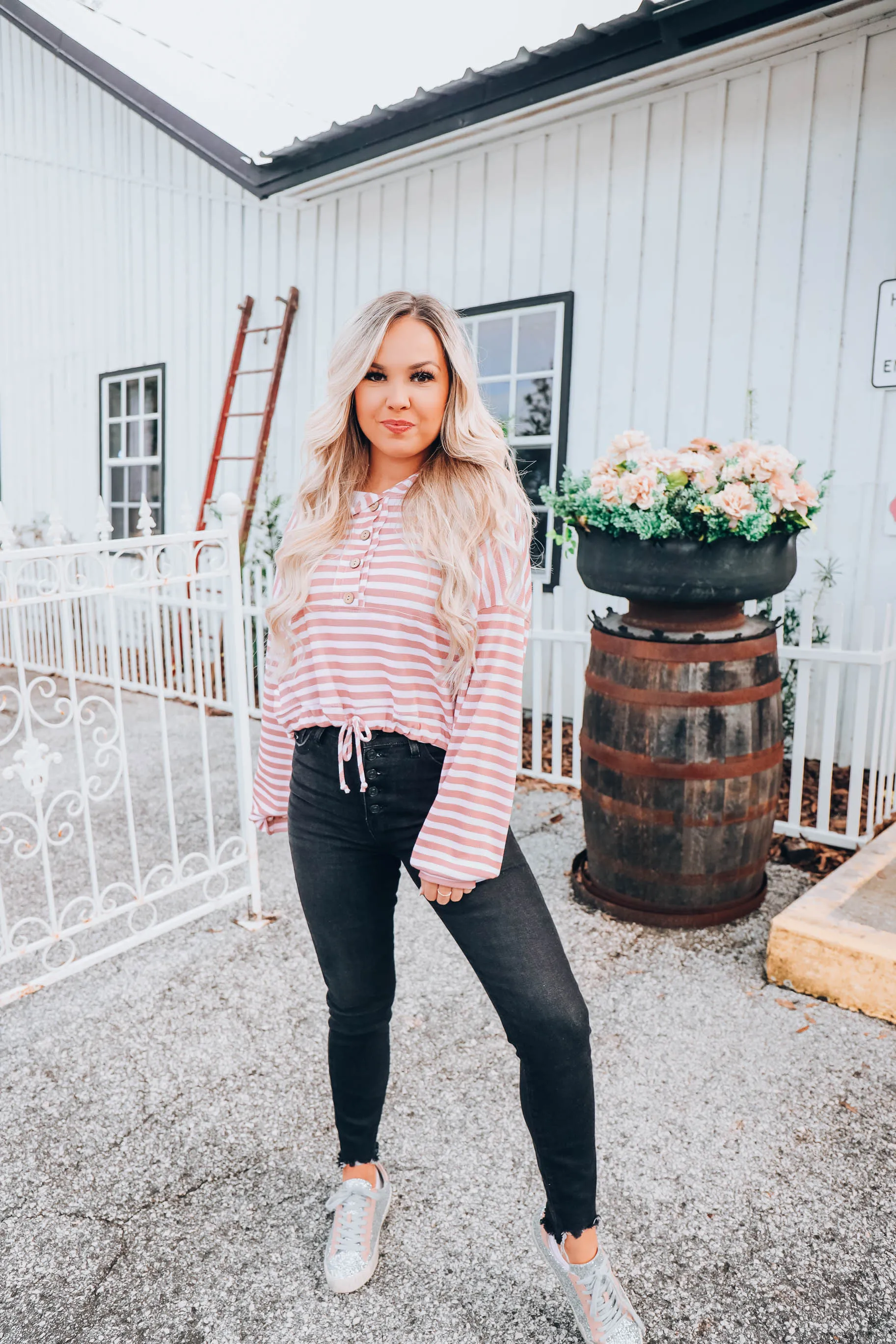 Sassy Striped Hoodie -  Pink
