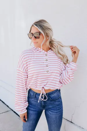 Sassy Striped Hoodie -  Pink