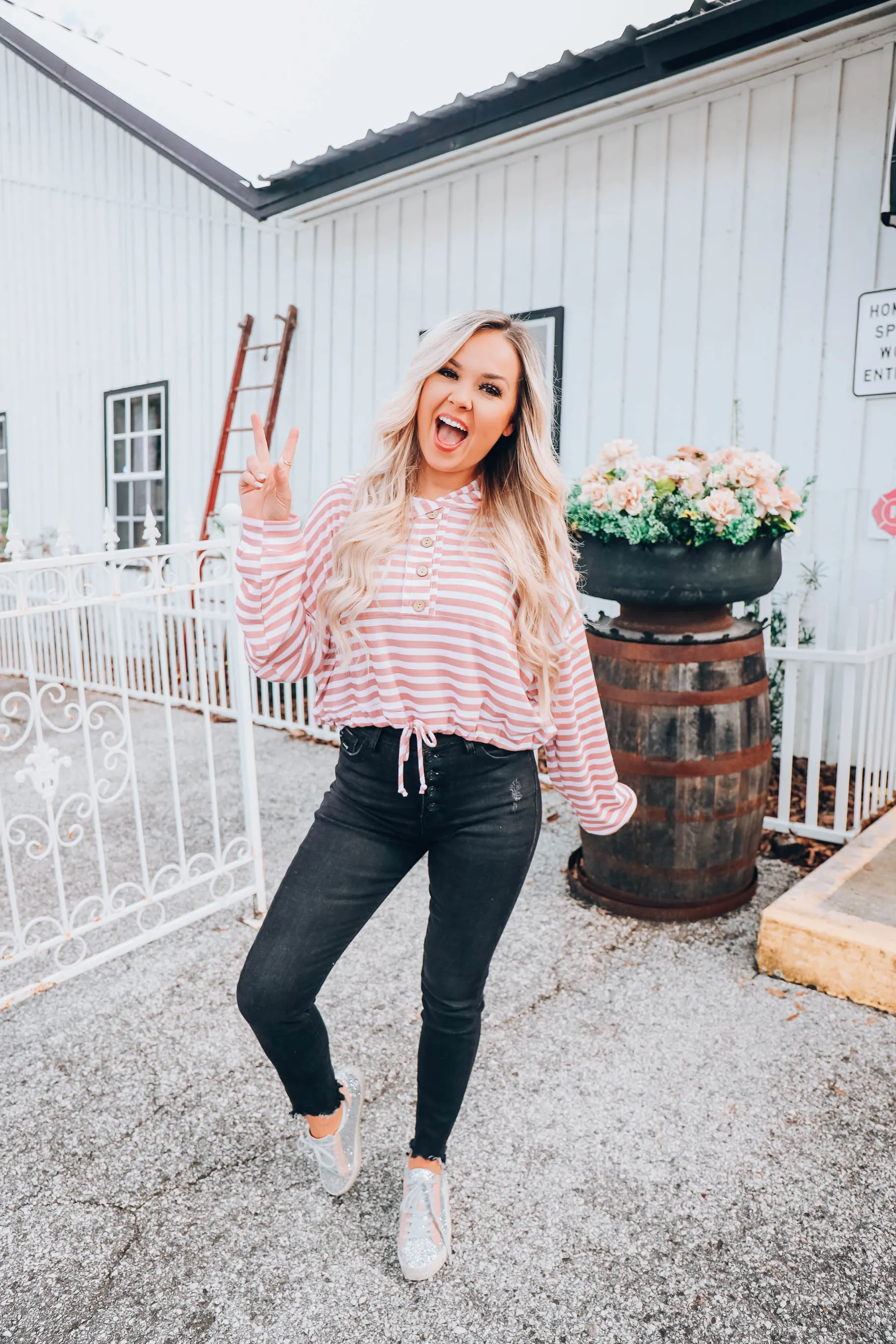 Sassy Striped Hoodie -  Pink