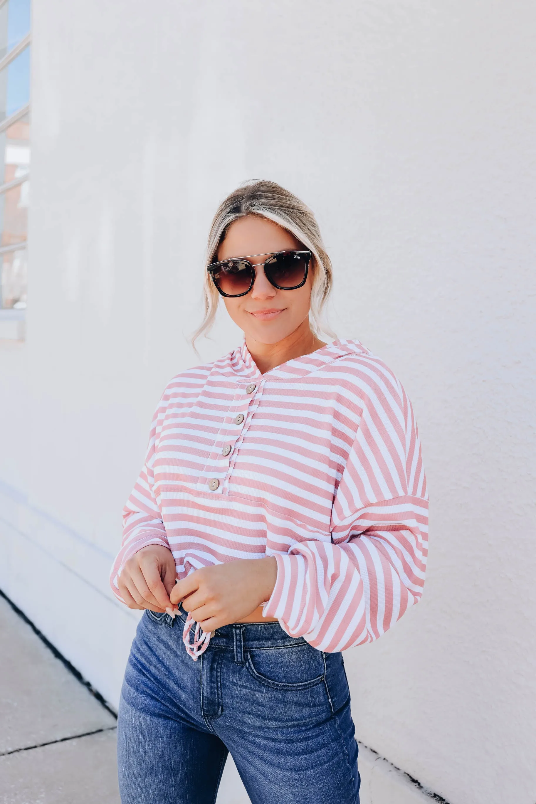 Sassy Striped Hoodie -  Pink