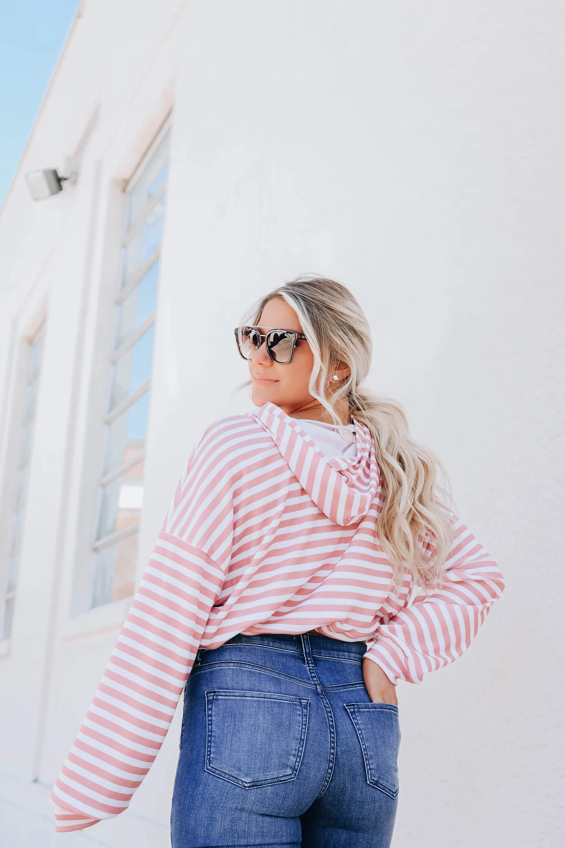 Sassy Striped Hoodie -  Pink
