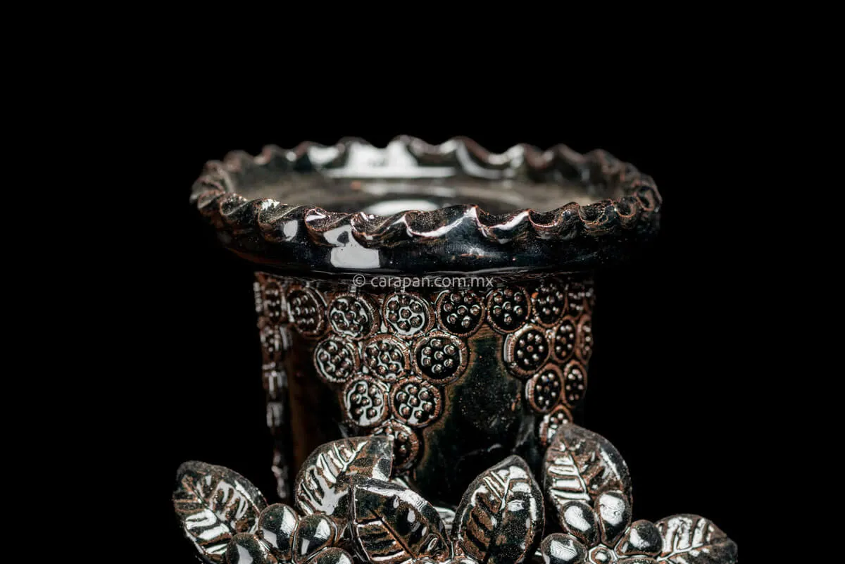 Set of 2 Black Glazed Candlesticks with Doves