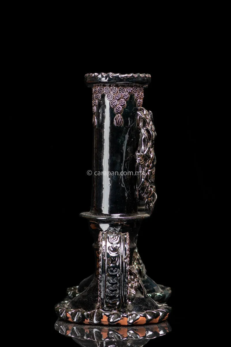 Set of 2 Black Glazed Candlesticks with Doves