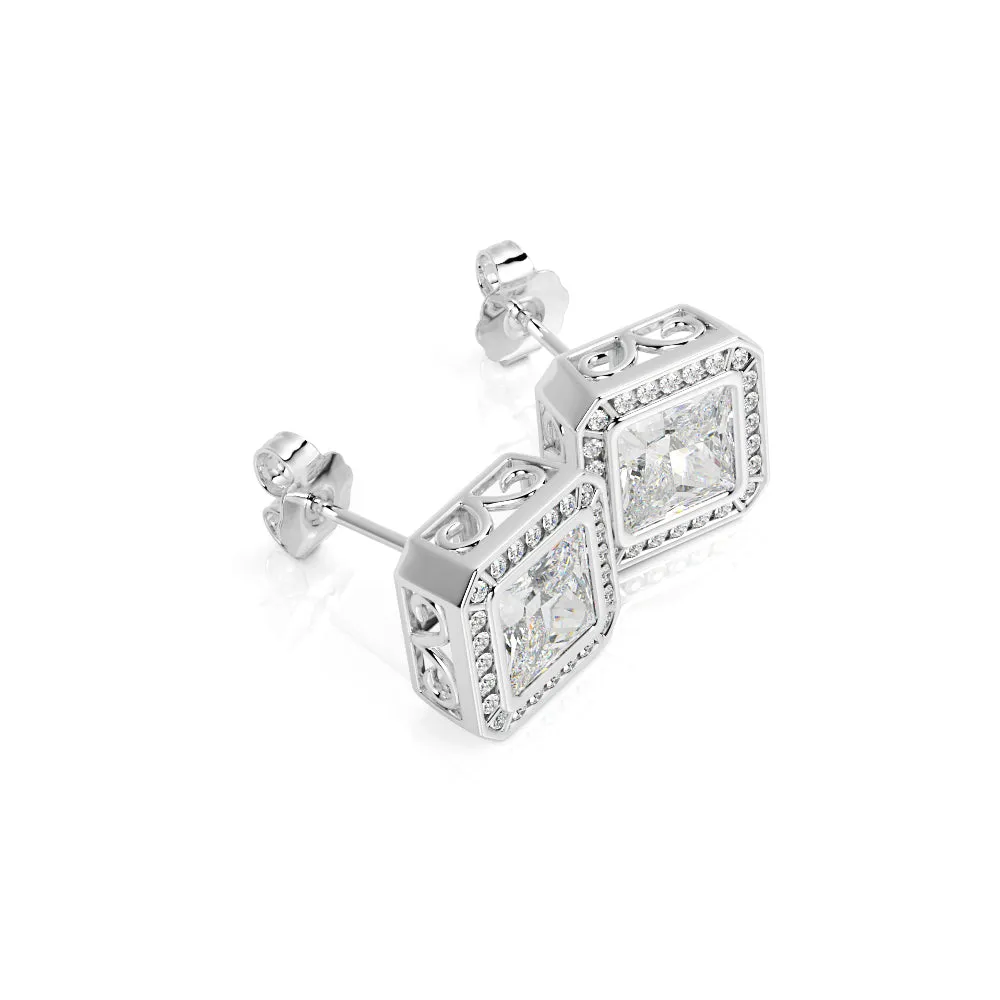Shadowed Light Solitaire Earrings 2 Natural Diamonds in White Gold