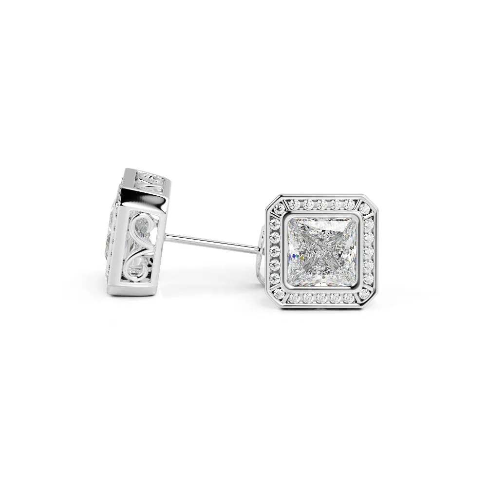 Shadowed Light Solitaire Earrings 2 Natural Diamonds in White Gold