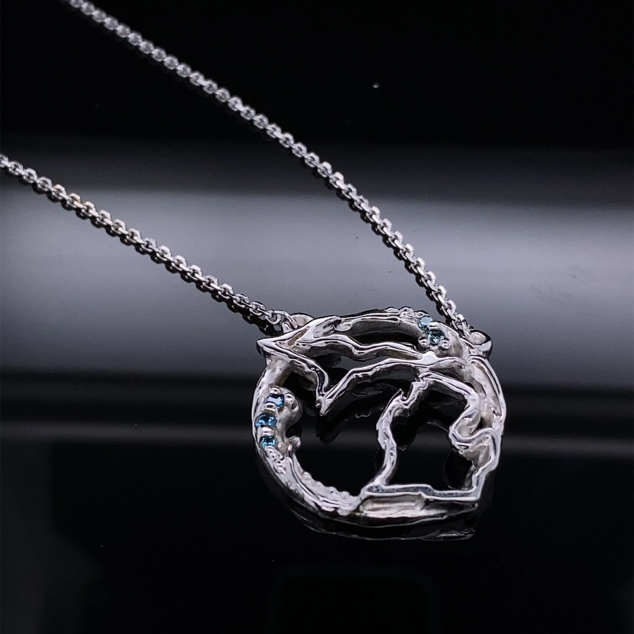 Shimmering Blue Diamond Hand Crafted Michigan Necklace