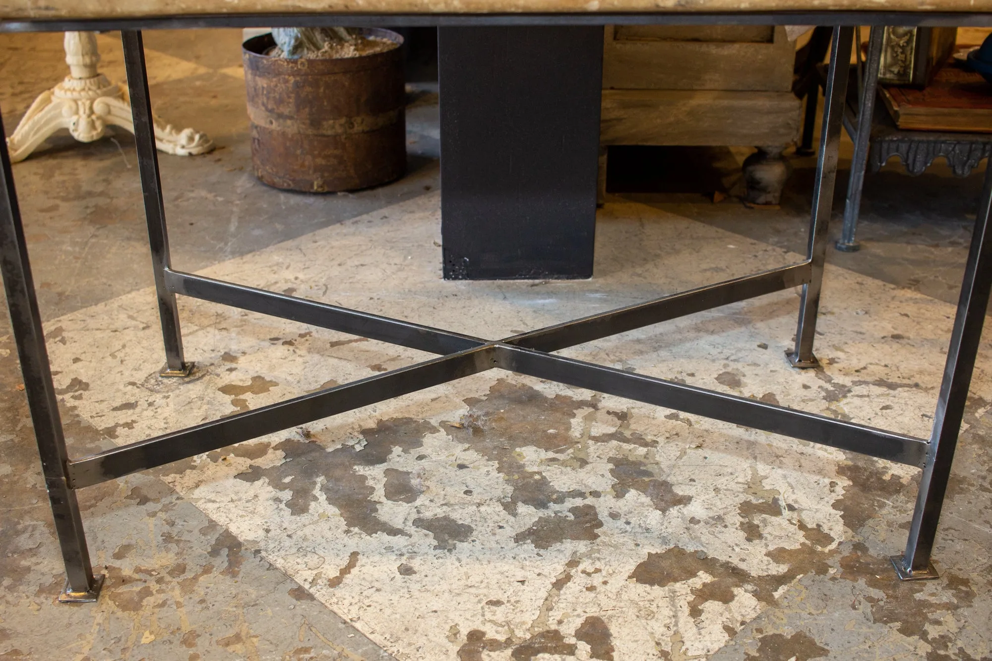 Side Table Crafted with Antique French Luggage & Custom Iron Base